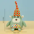 Plush toy cute stuffed animal with colorful checkered hat and geometric pattern green body - One Size / Red Hat Bear Squeaky