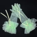 Grüne lange Netz-Handschuhe mit Rüschen und Schleifen für elegante Abend-Partys. - Kinder Einheitsgröße / Hellgrün
