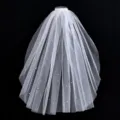 Velo de novia blanco de doble capa con perlas y peineta, accesorio corto elegante. - 60CM Velo Liso con Diamantes de Imitación / Blanco