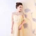 Elegant bridal wedding dress cape with delicate lace embroidery, perfect for evening parties. - Champagne