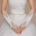 White lace fingerless bridal gloves with beading for wedding dress performance accessories. - One Size / Style 14