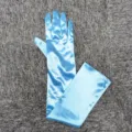Light blue satin long evening gloves detail, elegant over-elbow design for weddings. - Sky Blue