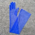 Long sheer blue mesh gloves for women evening party opera costume accessories 70cm - Blue
