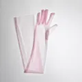 70cm Long Sheer Mesh Gloves Pink Transparent Finger Gloves For Evening Party Costume - Pink