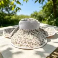 Floral sun hat detail showing breathable mesh crown, wide brim and neck flap for outdoor wear. - M (56-58cm) / Large Khaki Floral