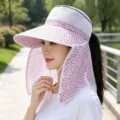 Floral sun protection hat with wide brim, breathable mesh top, and neck flap for outdoor summer. - M (56-58cm) / Pink Floral
