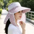 Women sun protection hat wide brim floral outdoor sun hat breathable mesh sunshade cap - M (56-58cm) / Medium Pink Floral