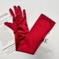 Red satin long gloves over elbow evening opera party prom wedding costume accessories for women - Burgundy