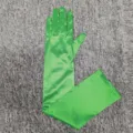 Green satin long evening gloves over elbow wedding prom costume accessories for women. - Green