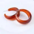 Acrylic tortoise shell hoop earrings for women, chic C-shape statement chunky earrings. - Amber Brown 416-1