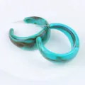 Glossy acrylic C-hoop earrings in turquoise and brown marbled design for women daily wear. - Cyan Brown 416-2