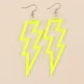 Neon yellow acrylic hollow lightning bolt earrings, exaggerated long drop earrings for women. - Hollow Lightning Shape / Yellow