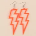 Neon orange acrylic hollow lightning bolt dangle earrings, bold statement fashion jewelry for women. - Hollow Lightning Shape / Orange