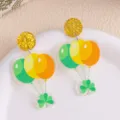 St. Patrick's Day acrylic balloon and shamrock drop earrings, stylish glitter jewelry. - Balloon