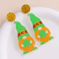 St. Patrick's Day Gnome Acrylic Earrings Shamrock Green Gold Glitter Festival Jewelry - Gnome
