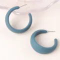 Matte teal C-shape geometric hoop earrings for women minimalist everyday fashion jewelry - Dark Blue