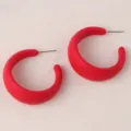 Red lacquer C-shape hoop earrings, minimalist geometric candy color ear studs for women. - Red