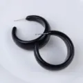 Black acrylic chunky C-shaped hoop earrings, minimalist fashion statement jewelry for women. - Black Shiny Surface