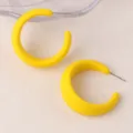 Yellow painted C-shaped geometric hoop earrings, bright candy color fashion acrylic jewelry. - Yellow
