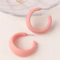 Minimalist pink painted C-shaped geometric hoop earrings, sweet candy color fashion jewelry. - Pink