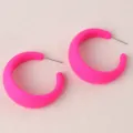 Neon pink candy color acrylic chunky C-hoop earrings for women, stylish geometric fashion jewelry. - Fluorescent Rose Red