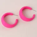 Bright pink chunky C-hoop earrings, candy color geometric statement jewelry for women - Rose Red