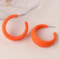 Bright orange C-shaped hoop earrings, minimalist candy color geometric acrylic ear jewelry. - Orange