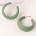 Elegant minimalist matte green C-shaped hoop earrings for women daily chic ear jewelry. - Grass Green