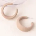 Matte beige C-hoop earrings, minimalist geometric candy color ear studs for women. - Coffee