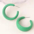 Green painted chunky C-hoop earrings, minimalist geometric candy color ear studs for women. - Green
