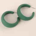 Matte green chunky C-hoop earrings for women, stylish geometric minimalist candy color jewelry - Dark Green