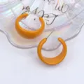 Orange acrylic chunky C-shape hoop earrings for women, simple geometric candy color jewelry. - Orange Glossy