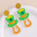 St. Patrick's Day green hat clover horseshoe acrylic earrings festive fashion variant drop - Hat Horseshoe
