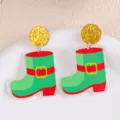 St. Patrick's Day green elf boots acrylic earrings fashion glitter gold stud jewelry gifts - Boots