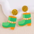 Pendientes de bota verde con purpurina dorada y trébol para el Día de San Patricio. - Botas Naranjas
