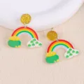 Pendientes de acrílico con arco iris y trébol de San Patricio aretes de olla de oro moda - Arcoíris de Nube
