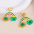 Pendientes de acrílico de San Patricio con arco iris trébol y olla de oro mujer - Trébol Arco Iris