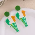 San Patricio Cerveza Vaso Acrilico Pendientes Verde Blanco Naranja Trebol Joyas - Cerveza verde