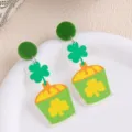 Pendientes de acrílico trébol verde San Patricio, pendientes colgantes moda para mujer. - Botella Trébol