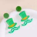 Pendientes colgantes de acrílico con sombrero de trébol verde del Día de San Patricio. - Sombrero Barba Verde