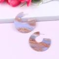 C-shaped acrylic marble-textured detail earrings, stylish geometric resin studs for daily wear. - Color 4