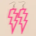 Neon pink acrylic hollow lightning bolt drop earrings for women fashion statement jewelry. - Hollow Lightning Shape / Rose Red