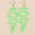 Pendientes colgantes de rayo huecos de acrílico verde neón, estilo punk exagerado mujer. - Forma de Rayo Hueco / Verde