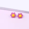 Summer fresh purple acrylic flower stud earrings, cute daily jewelry for women and girls. - Flower / Purple
