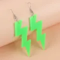 Pendientes colgantes de rayo acrílico verde neón, joyería de moda geométrica para mujeres. - Rayo / Verde