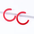 Red flat C-shaped acrylic hoop earrings, candy color minimalist women jewelry variant. - Red