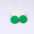 Minimalist solid green round painted earrings studs with display card, stylish everyday wear. - Green