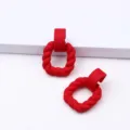 Red matte rubber paint twisted square acrylic stud earrings simple geometric daily wear - Red