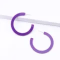 Simple purple flat C-shaped hoop earrings, candy color acrylic women fashion jewelry. - Purple