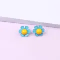 Blue acrylic flower stud earrings with yellow center, fresh summer style, sweet gift. - Flower / Blue